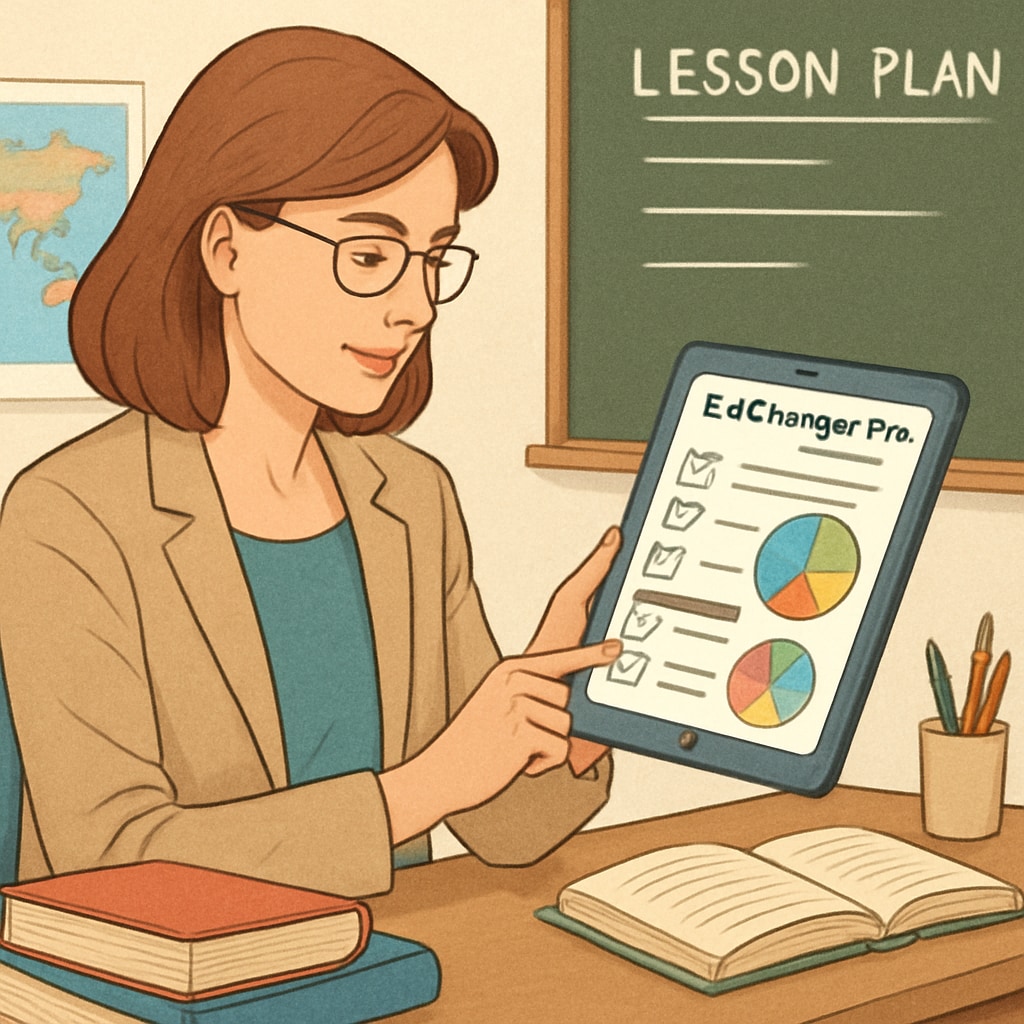 A teacher planning lessons with EdChanger Pro, showcasing education tools for teachers.
