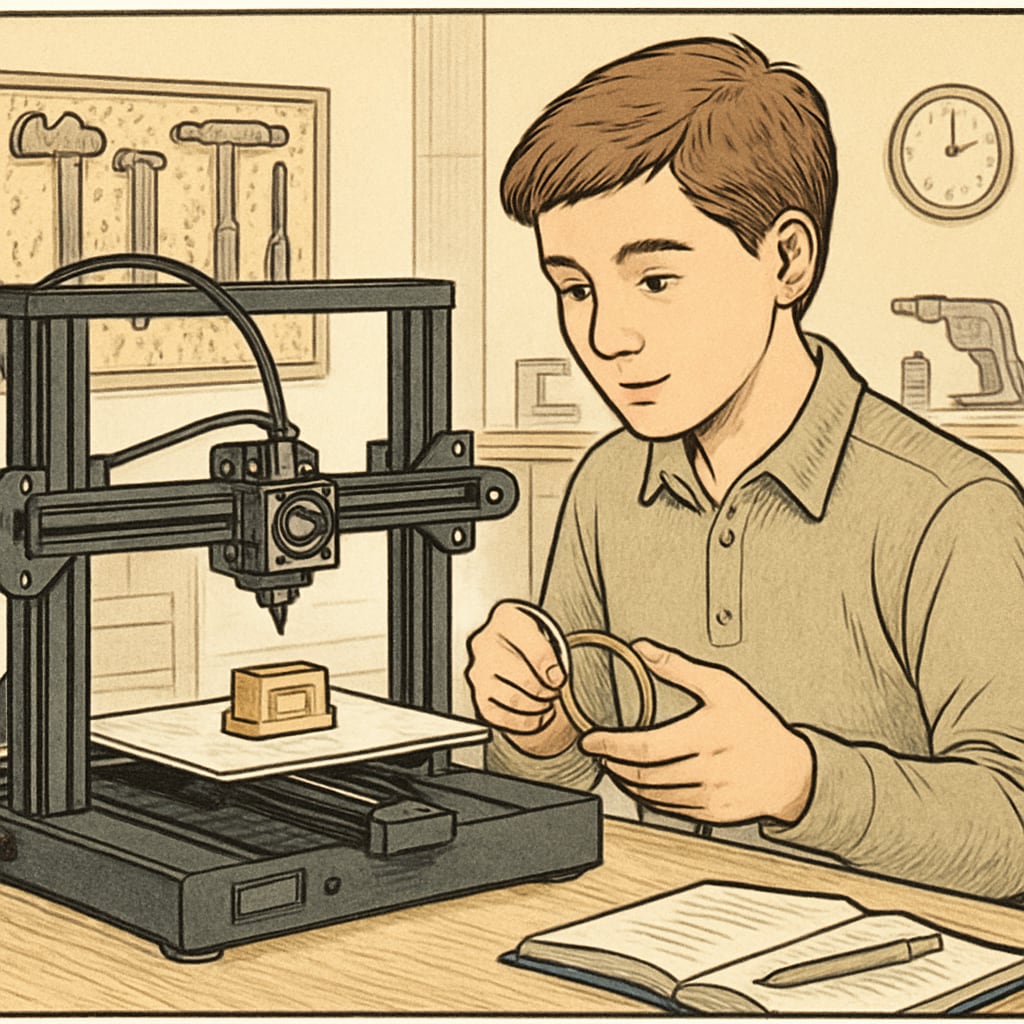 A student using a 3D printer for a Career and Technical Education project