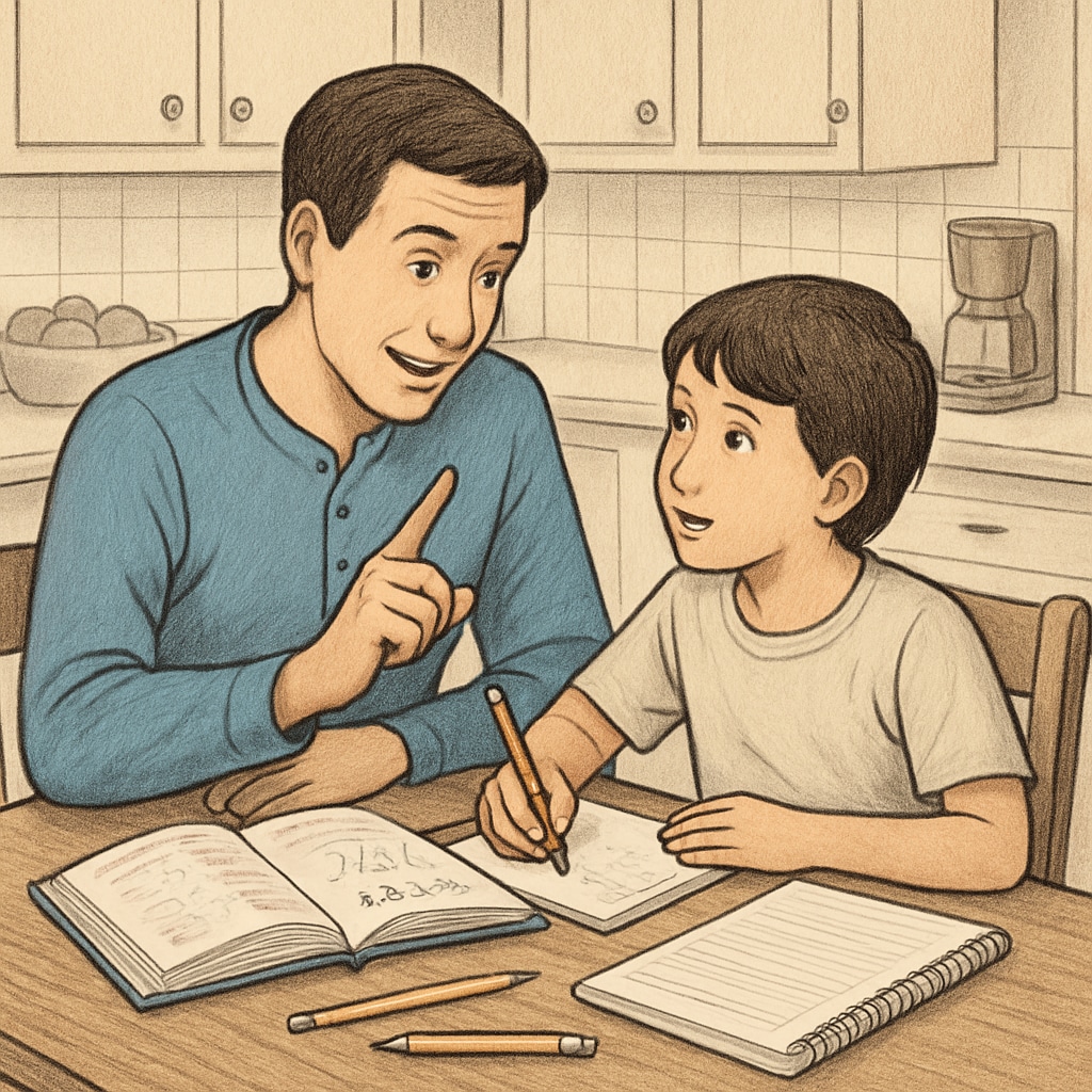 Parent and child discussing math concepts at home to enhance learning motivation.