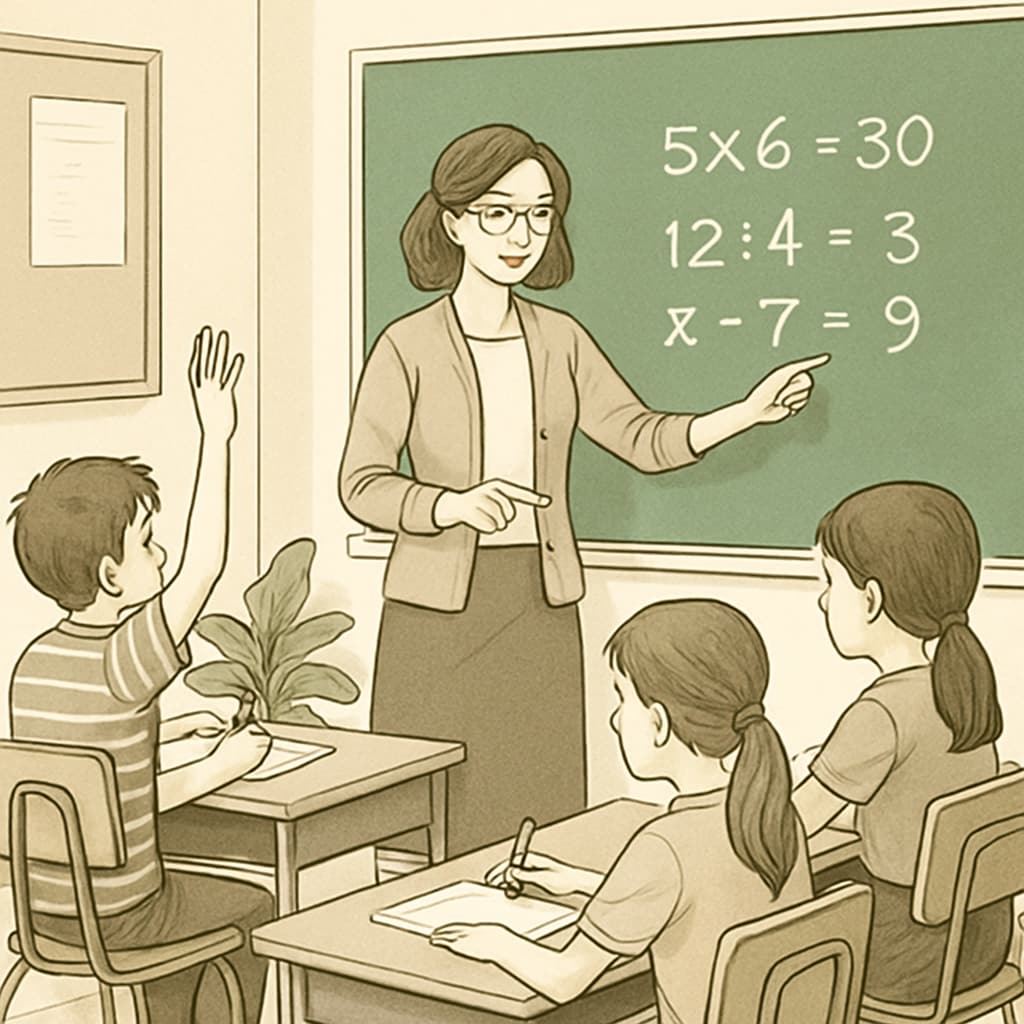 Teacher helping students solve math problems to foster curiosity and engagement in math education.