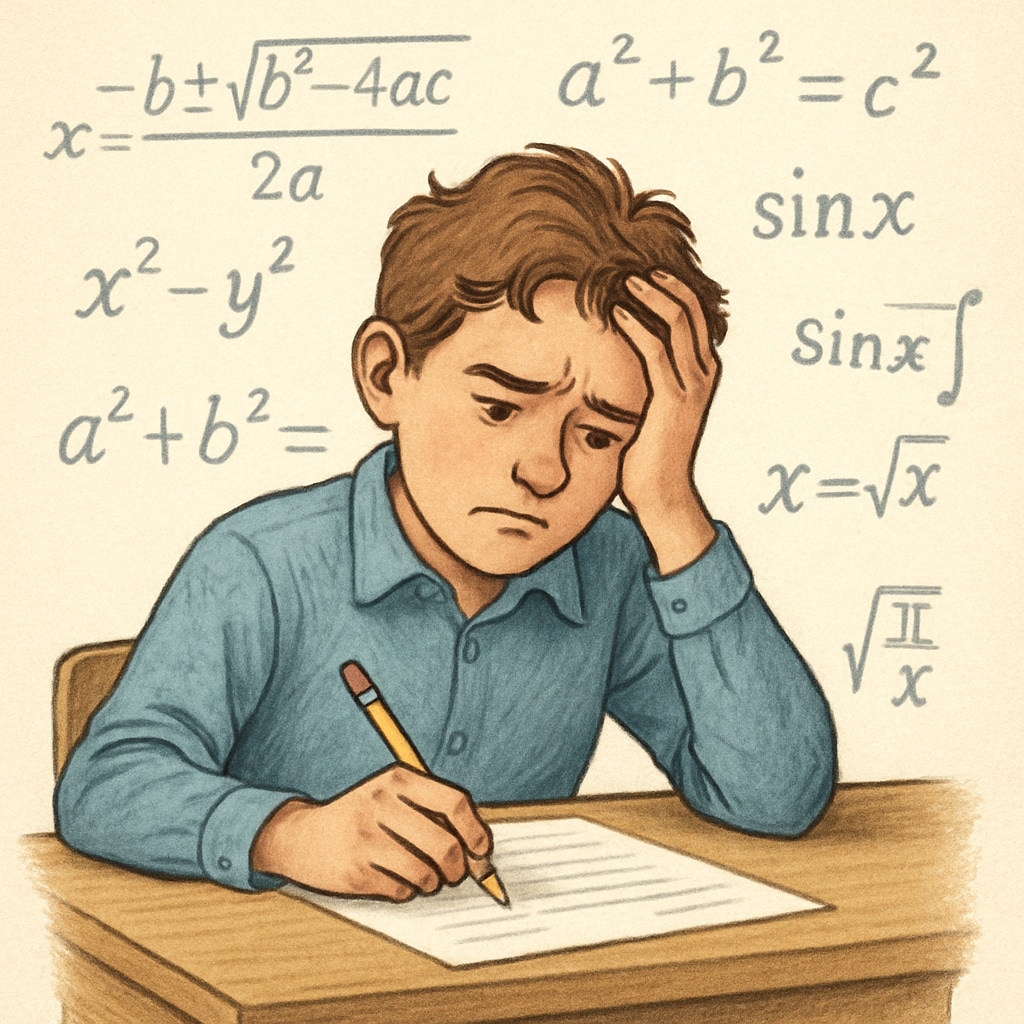 A stressed student during a math exam, highlighting exam pressure and math anxiety.