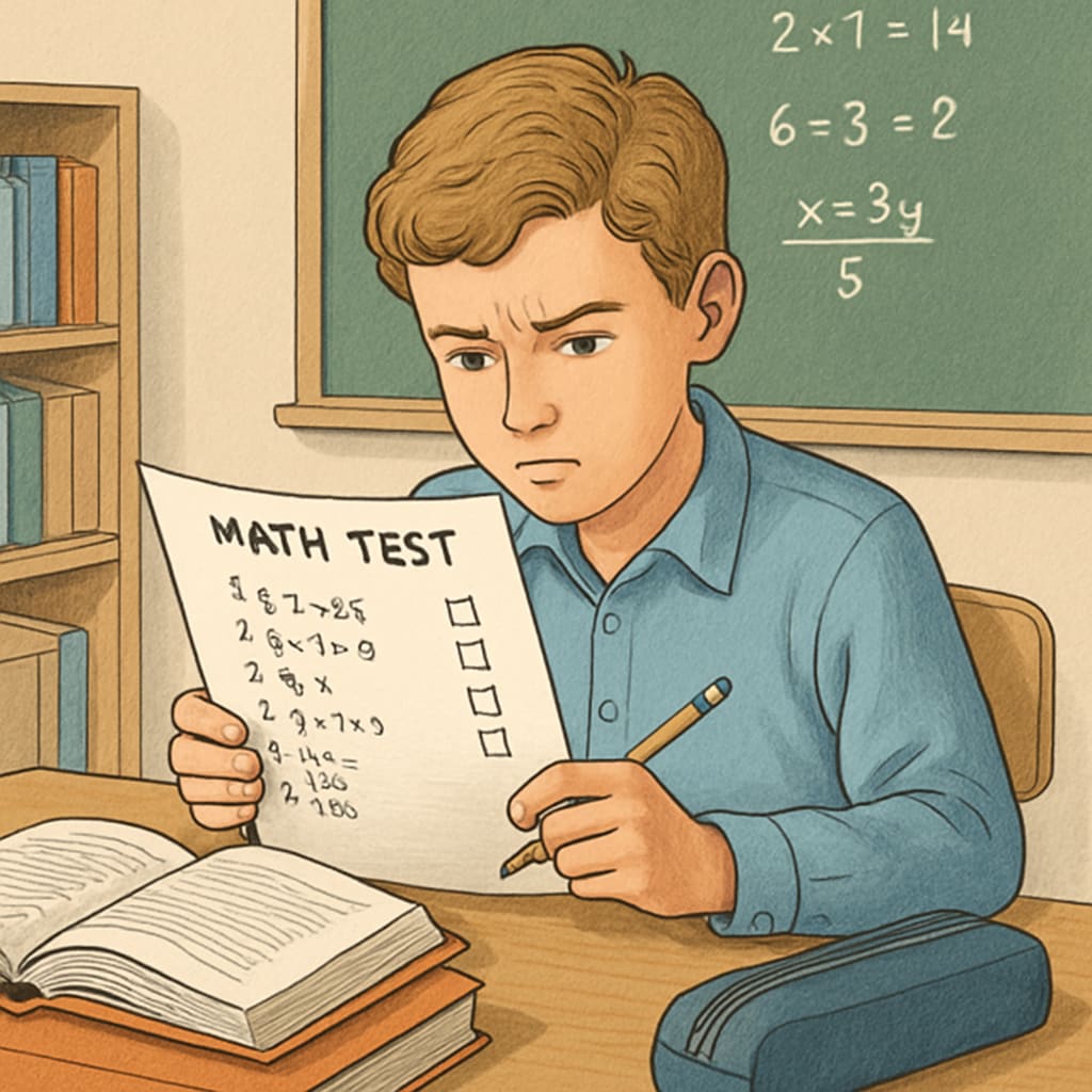 A student experiencing test anxiety over math multiple-choice questions.