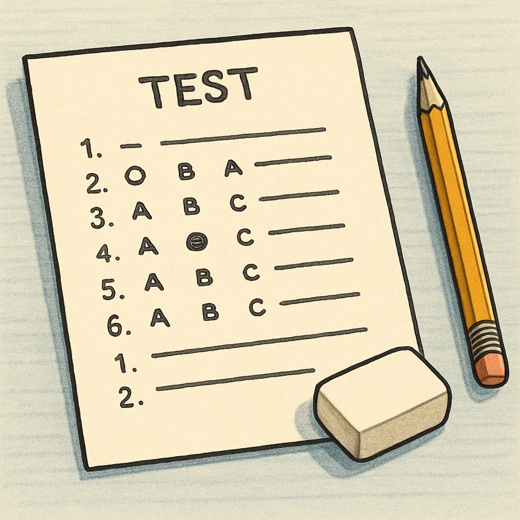 Multiple-choice test paper with pencil and eraser, representing exam challenges.