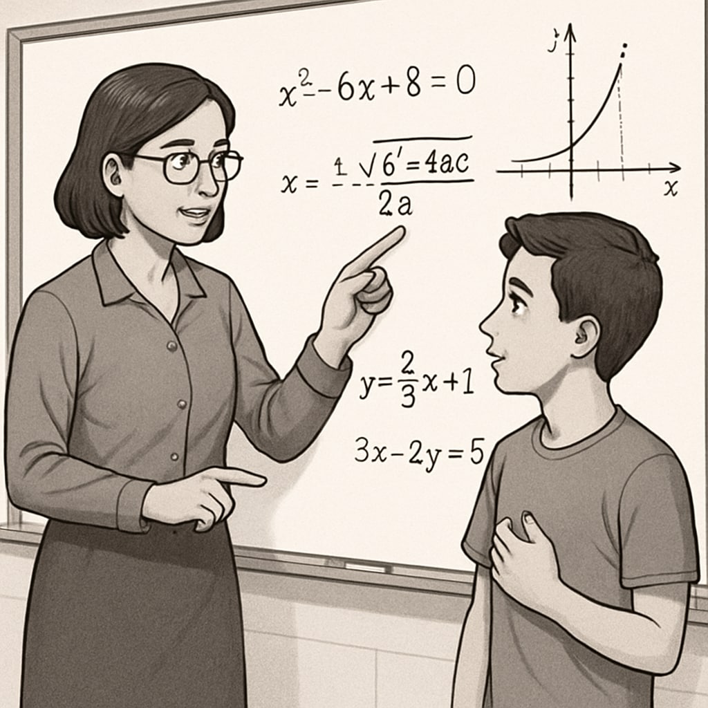 A teacher helping a student overcome fear of math exams through guidance.