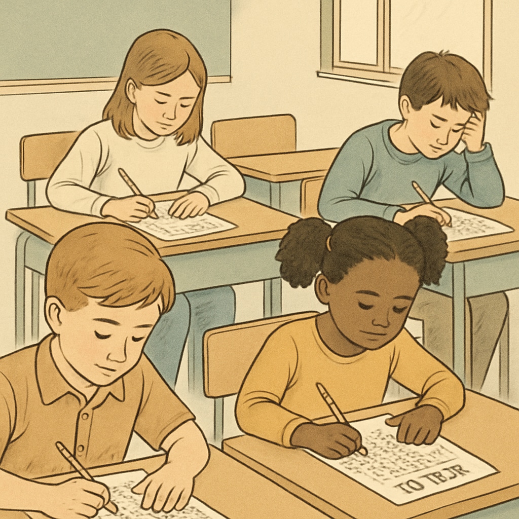 Gifted children undergoing standardized IQ testing in a classroom.