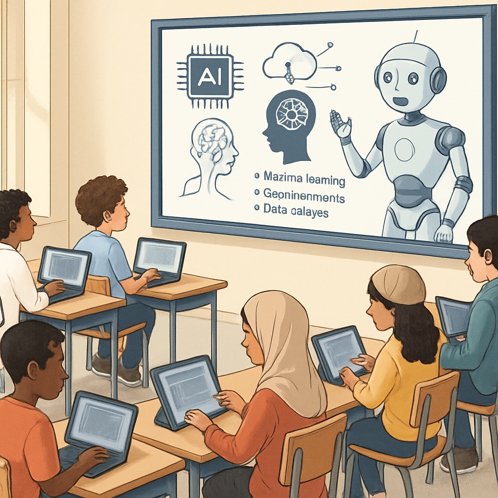 Diverse students in a virtual classroom powered by AI technology.