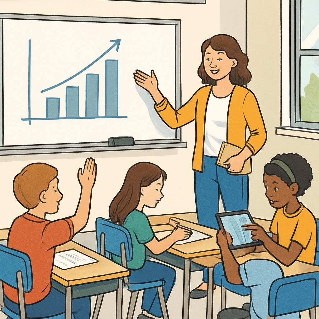 Teacher using modern interactive techniques to engage students in learning.