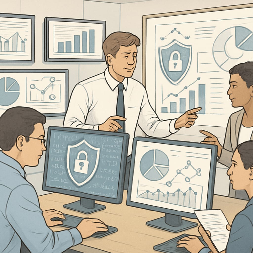 Cybersecurity analysts performing a vulnerability assessment, emphasizing hands-on expertise.
