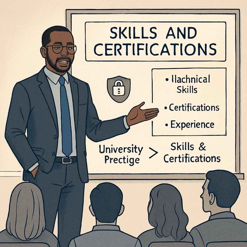 Cybersecurity analyst presenting, highlighting skills and certifications.