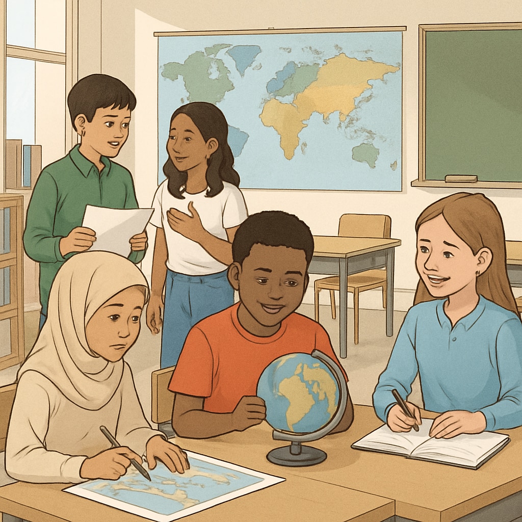 Diverse classroom activities illustrating international educational perspectives.