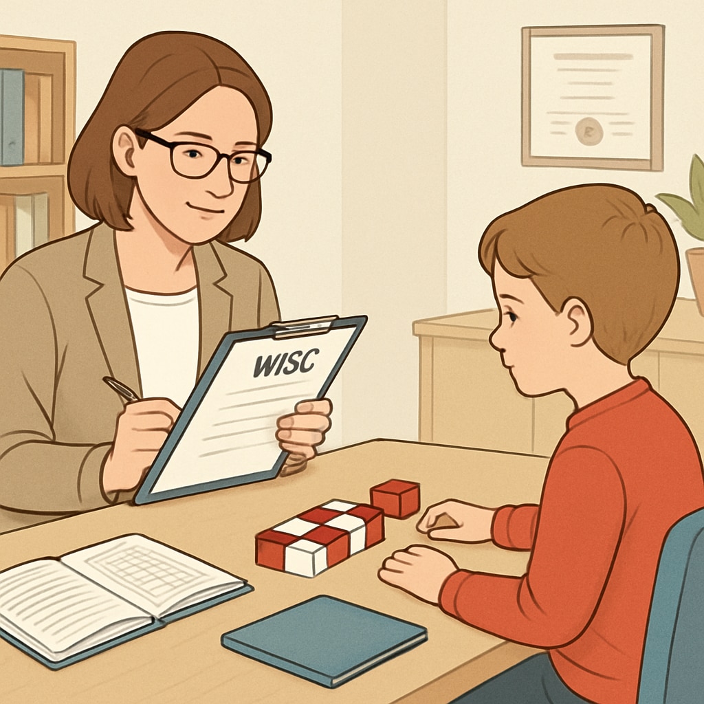 WISC test administered by a psychologist to evaluate cognitive abilities.