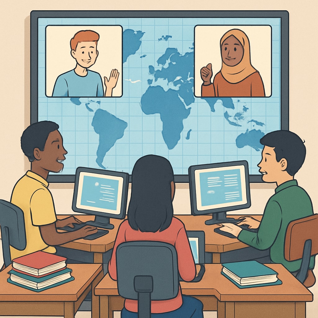 Virtual global classroom showcasing globalization’s impact on K12 education.