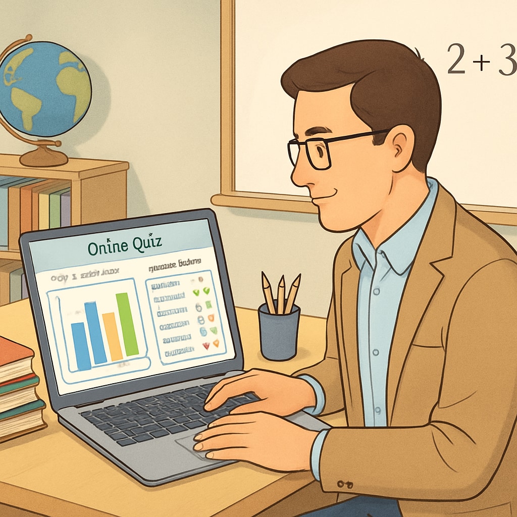 Educator monitoring student quiz results using online tools.