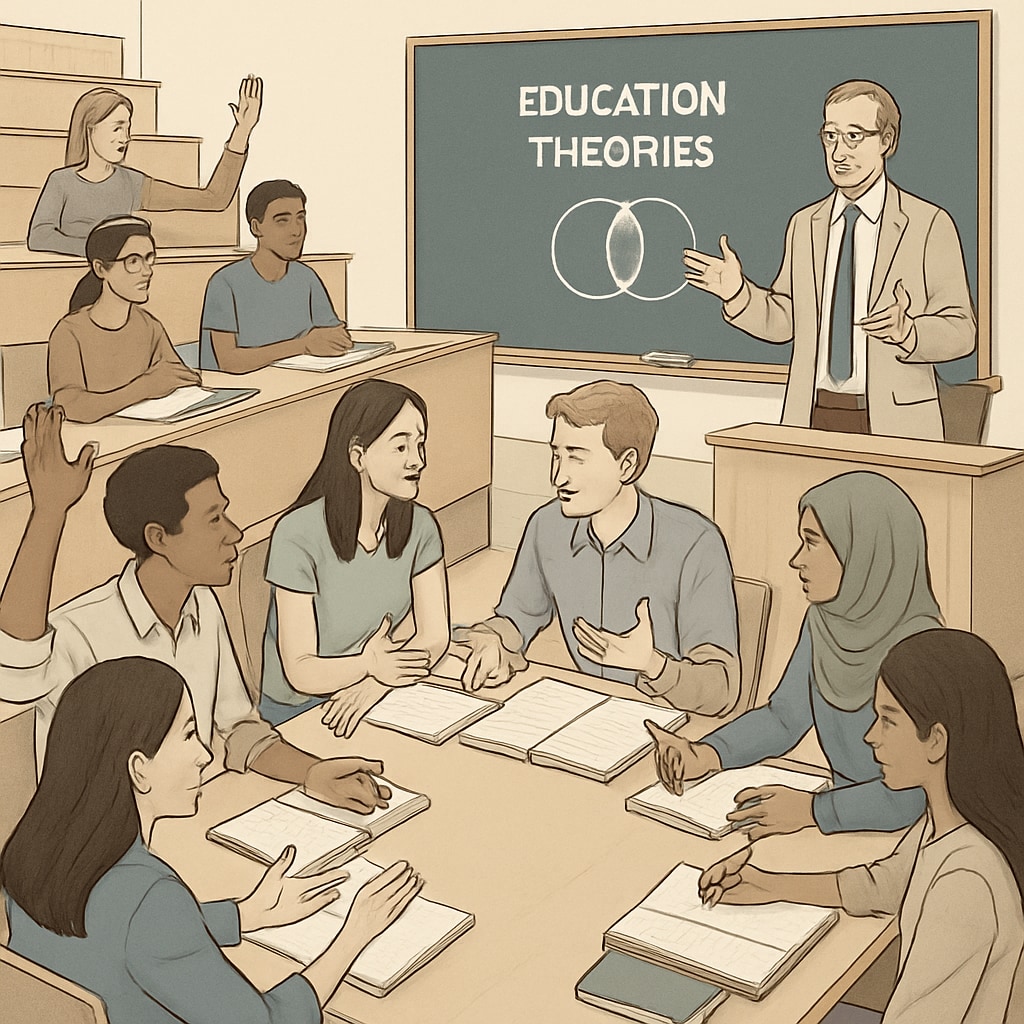 Students discussing education theories in a U.S. university classroom.