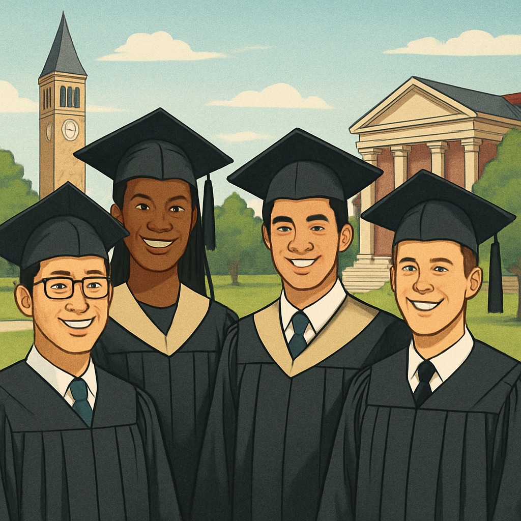 International students celebrating graduation at a U.S. university.
