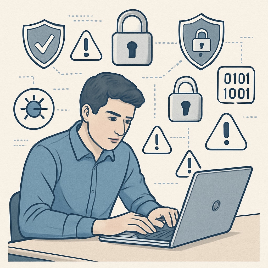 Student working on a laptop to enhance network security skills.