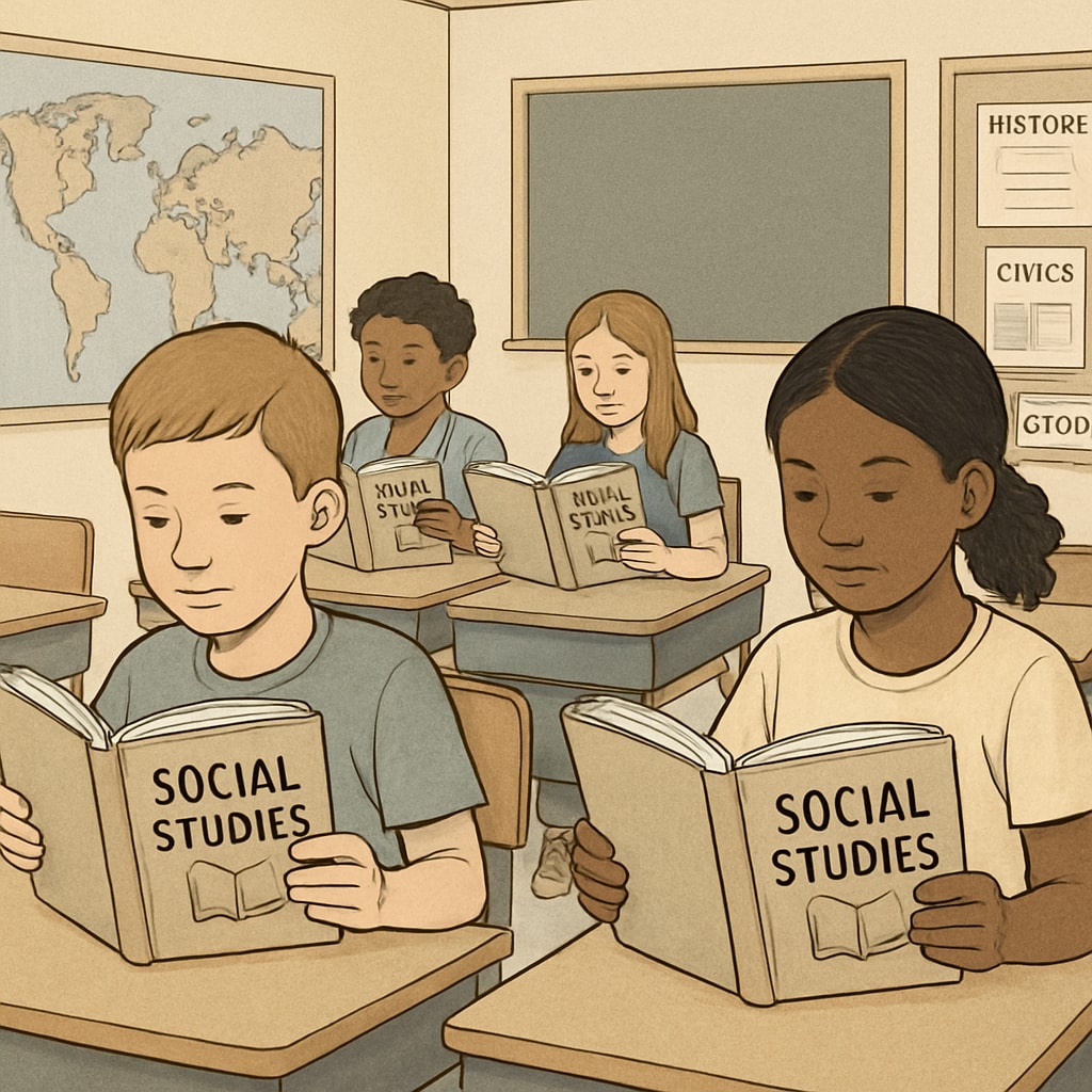 Students reading social studies textbooks discussing class systems and social mobility