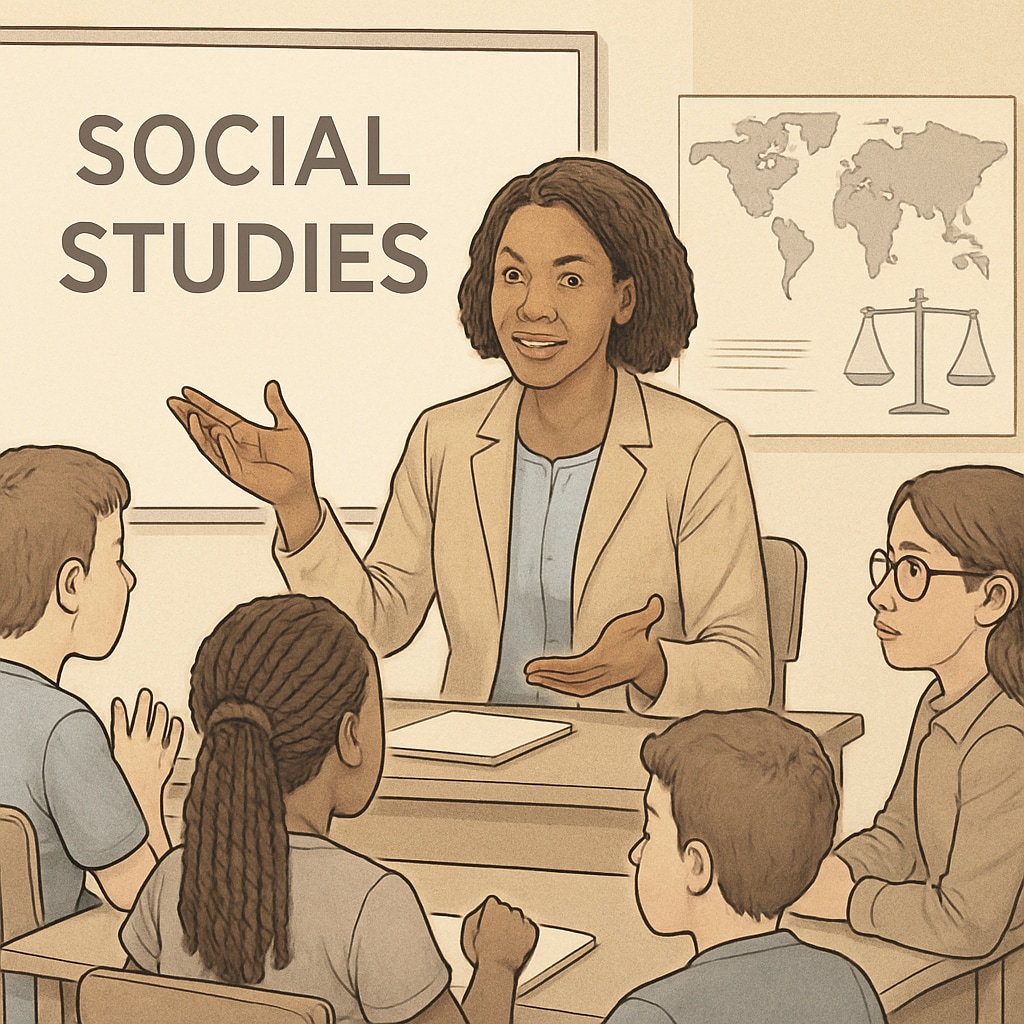 A teacher explaining social studies concepts related to class systems to students