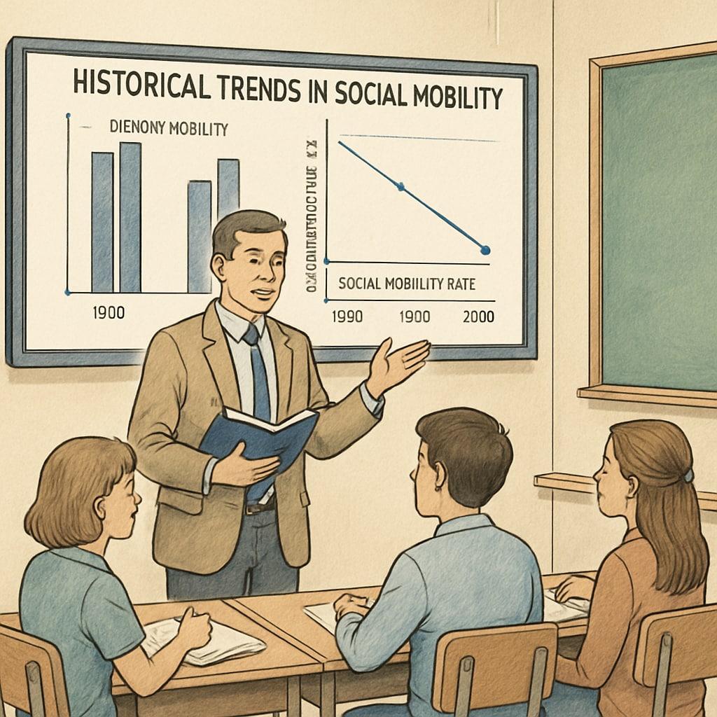 A teacher presenting data on social mobility during a social studies lesson.