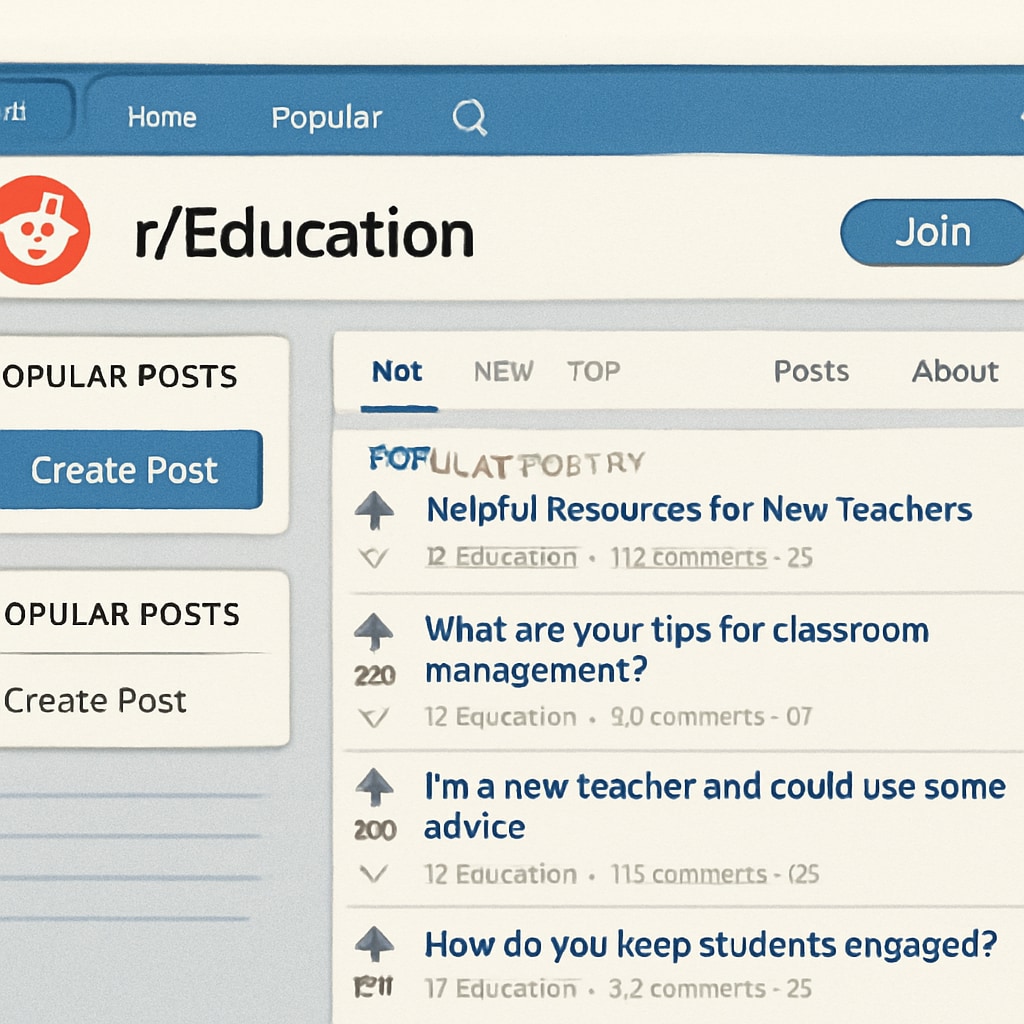 A screenshot showing the r/Education subreddit homepage, highlighting popular posts and navigation options. Screenshot of r/Education subreddit showcasing posts and navigation options related to education community rules.