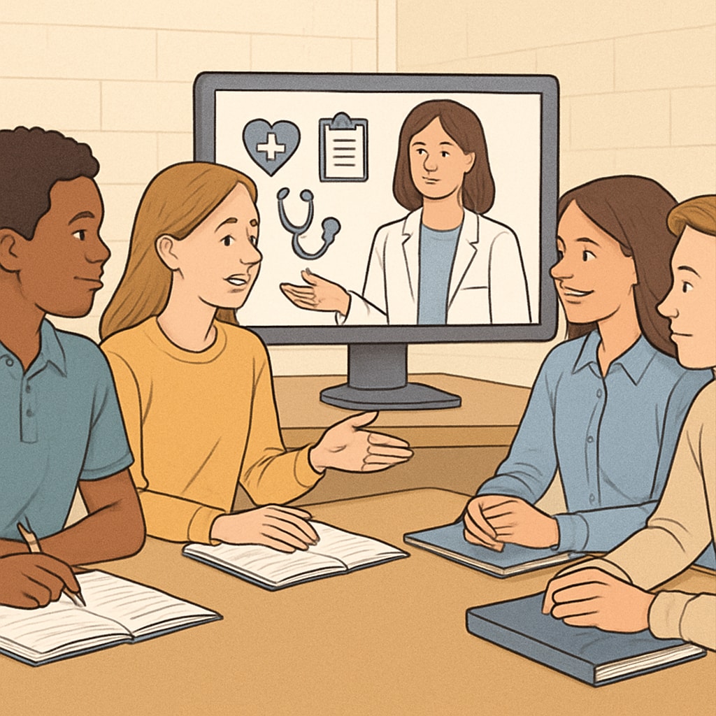 High school students in a virtual nursing study group setting.