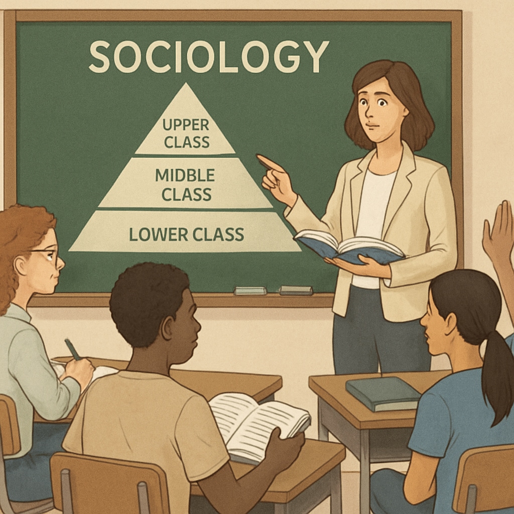 Students in a classroom discussing social class systems and mobility.