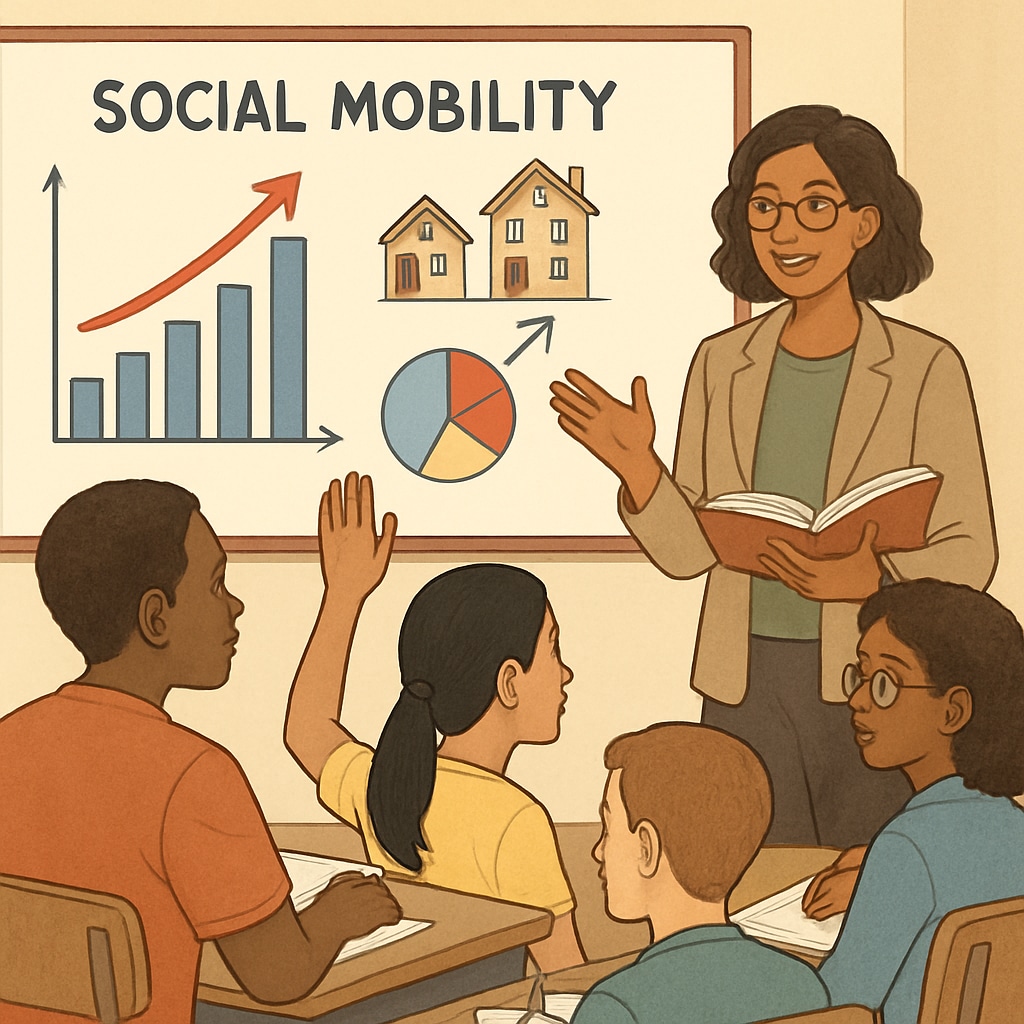 Teacher discussing social mobility with students, using practical examples.