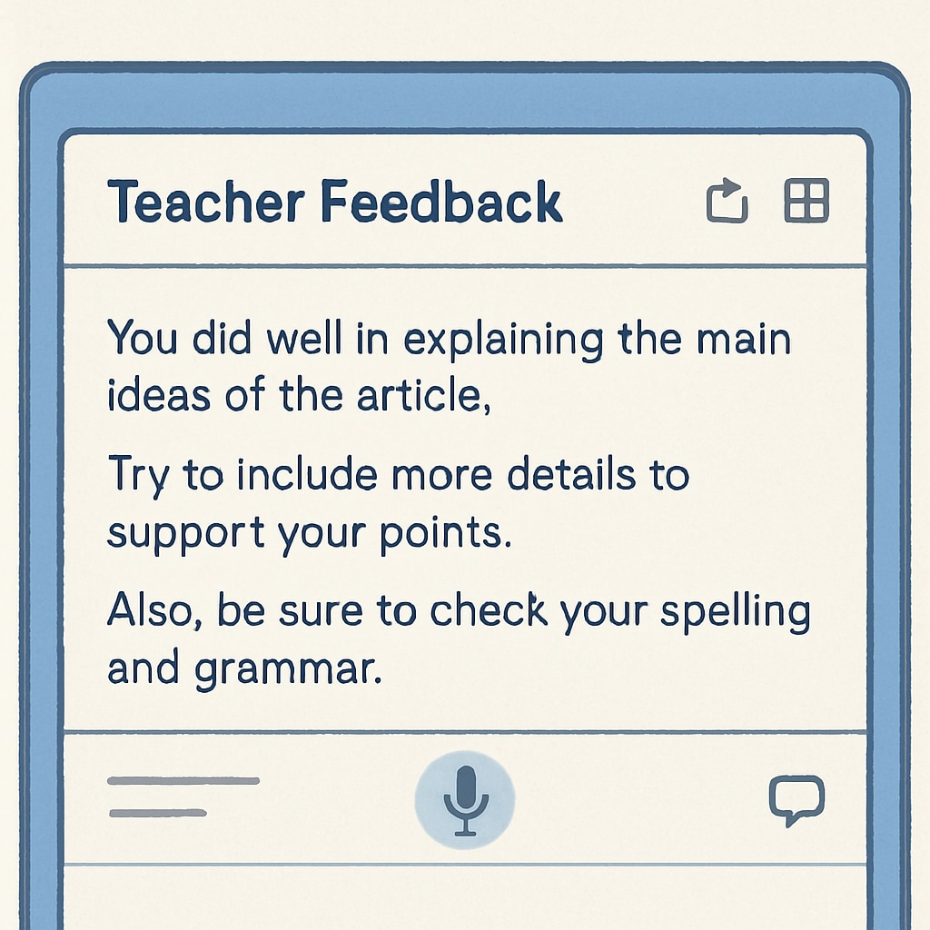 Digital platform showing automated teacher feedback, highlighting speech recognition’s impact on feedback efficiency.
