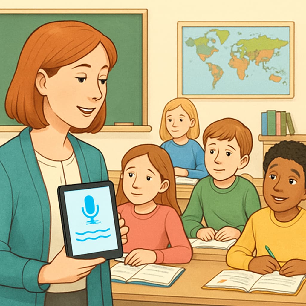 Teacher using speech-to-text technology to enhance classroom workflow.