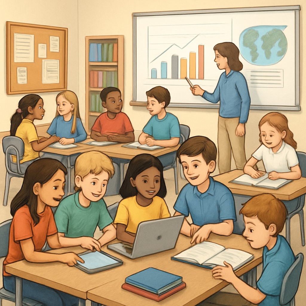 Engaged students during interactive learning activities in a K12 classroom.