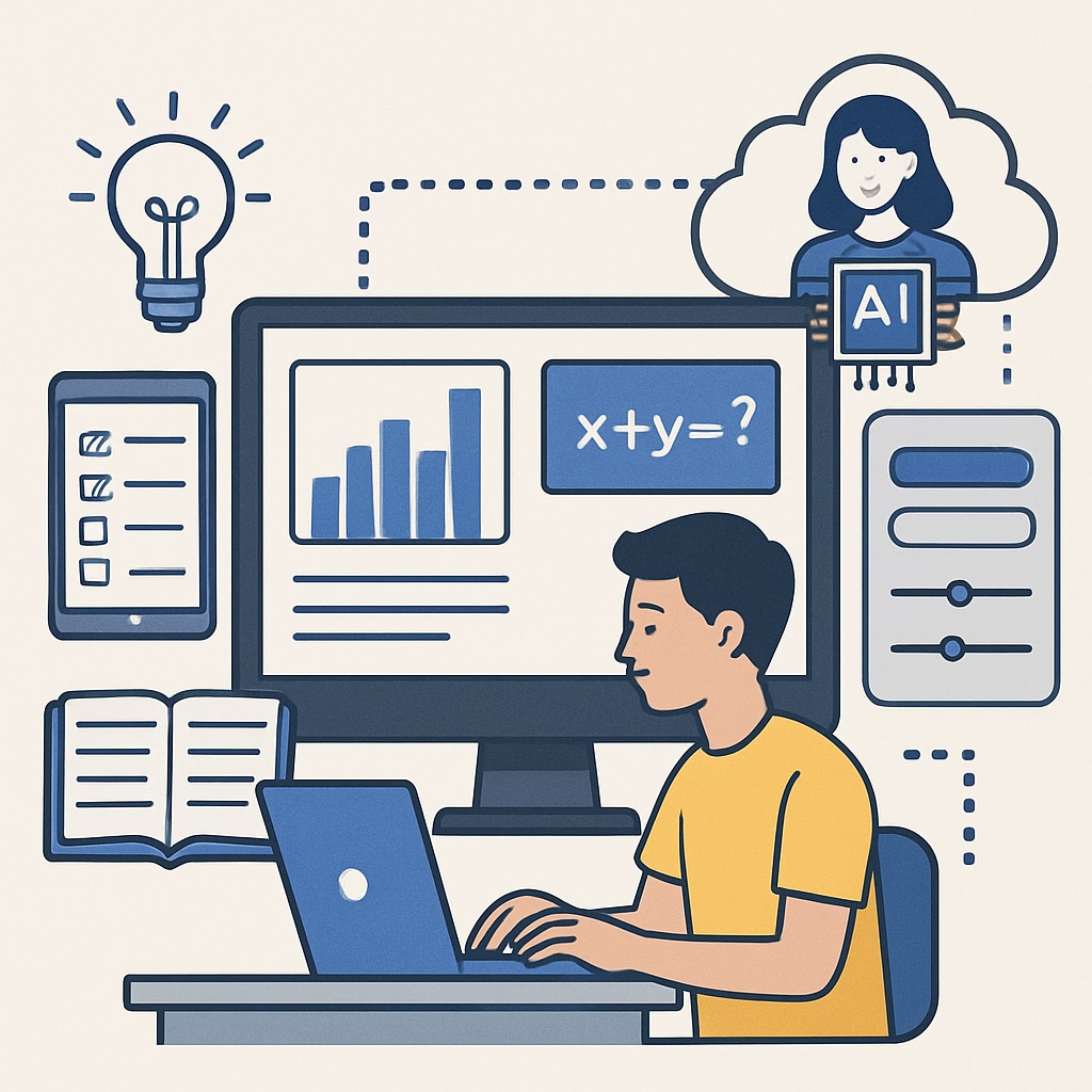 A detailed illustration of AI-powered learning platforms customizing educational content for students, emphasizing personalized learning. AI-powered learning platforms tailoring content for K-12 students