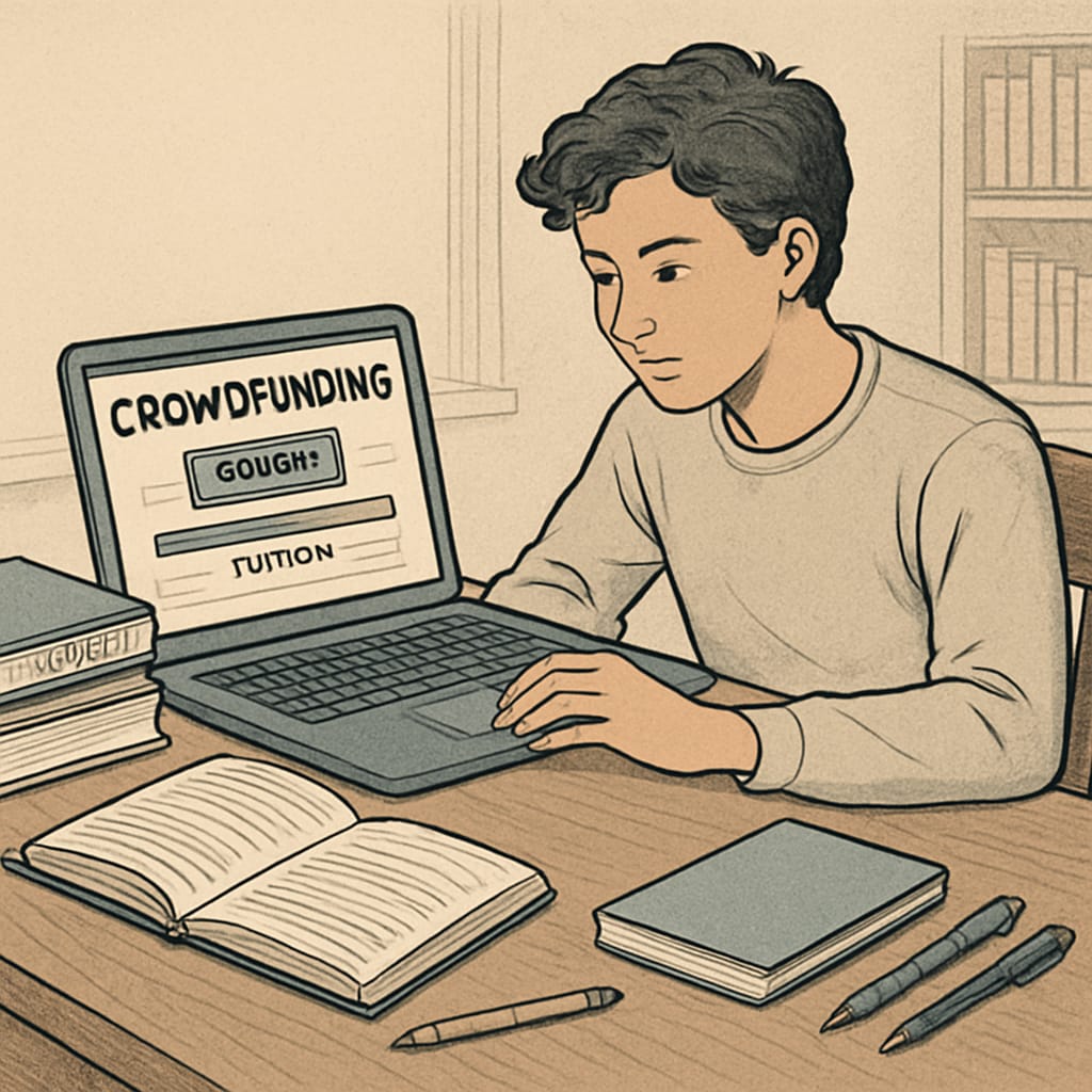 Crowdfunding college tuition campaign setup by a student.