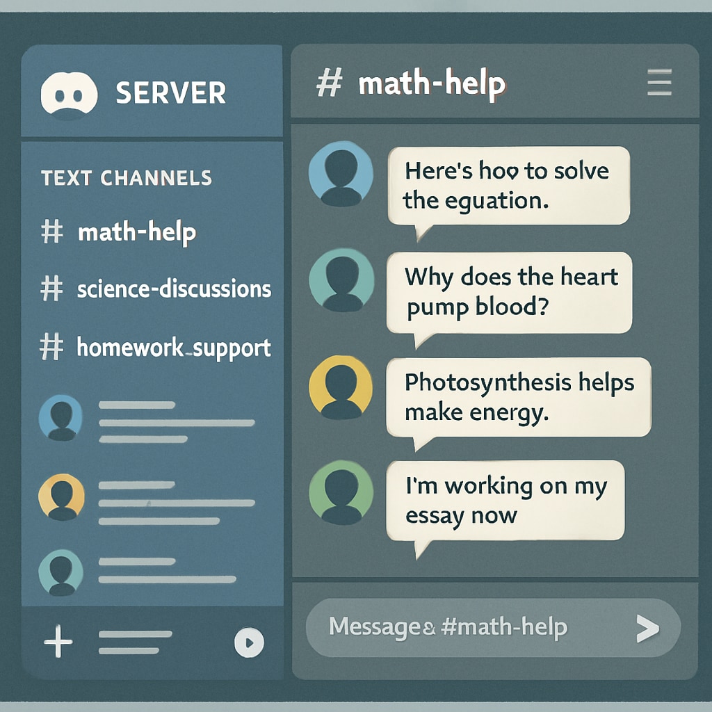 A screenshot of a Discord server with various educational channels, including Discord server with educational channels supporting K12 students at the University of Houston.