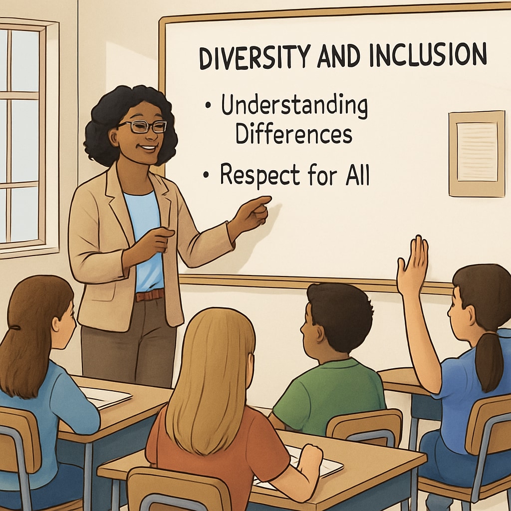 A teacher leading a classroom discussion on diversity and inclusion, illustrating how wokeness influences educational practices. A teacher discussing diversity and inclusion with students, representing wokeness in schools.