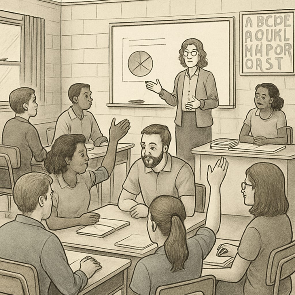 Parental involvement and teacher collaboration in a temporary school environment.