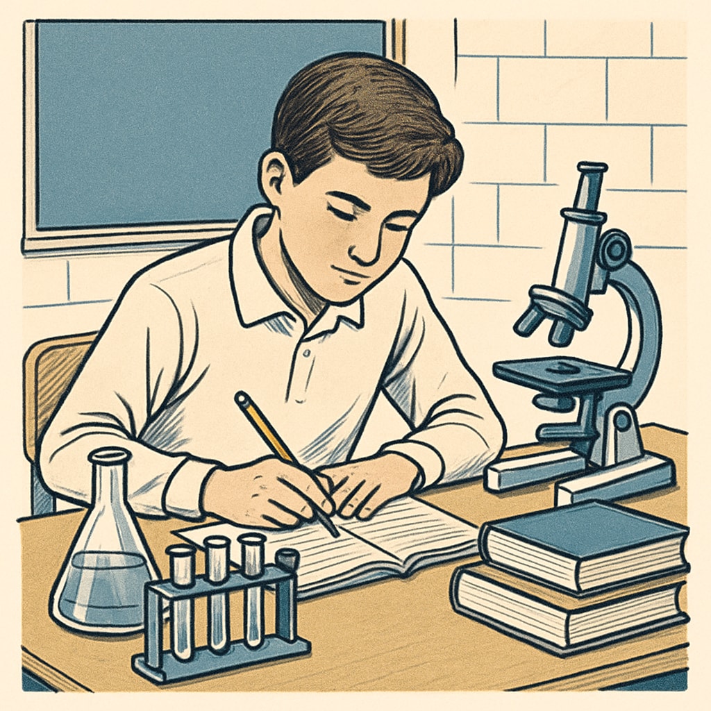 Student focused on a science project, demonstrating extracurricular excellence.