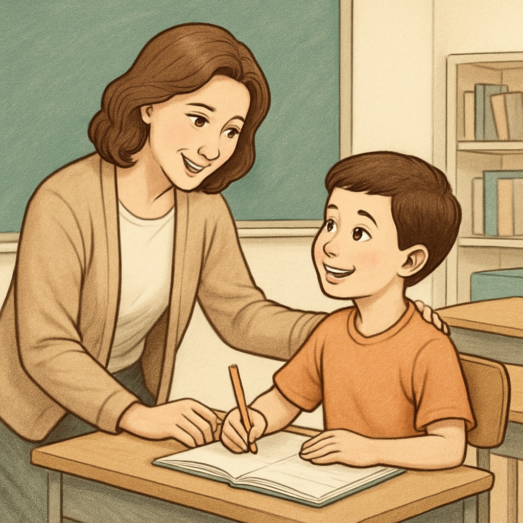 Nurturing care in education shown through a supportive teacher and student interaction.