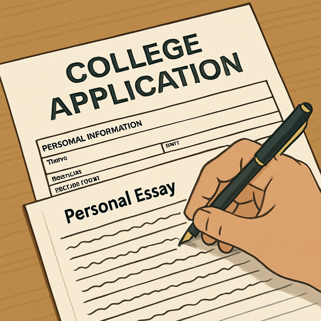 College application form, student writing an essay.