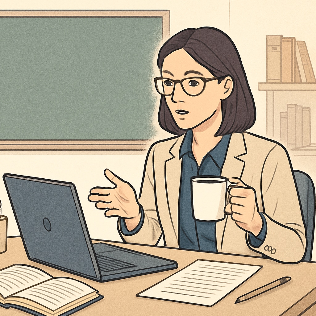 Teacher dictating lesson plans using speech-to-text tools.