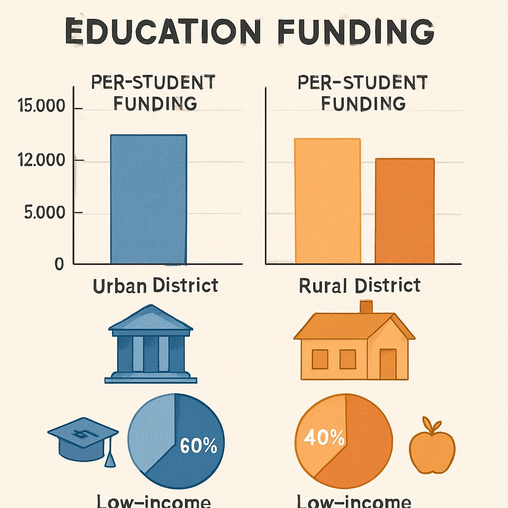 A graphic illustrating disparities in educational funding between urban and rural districts.