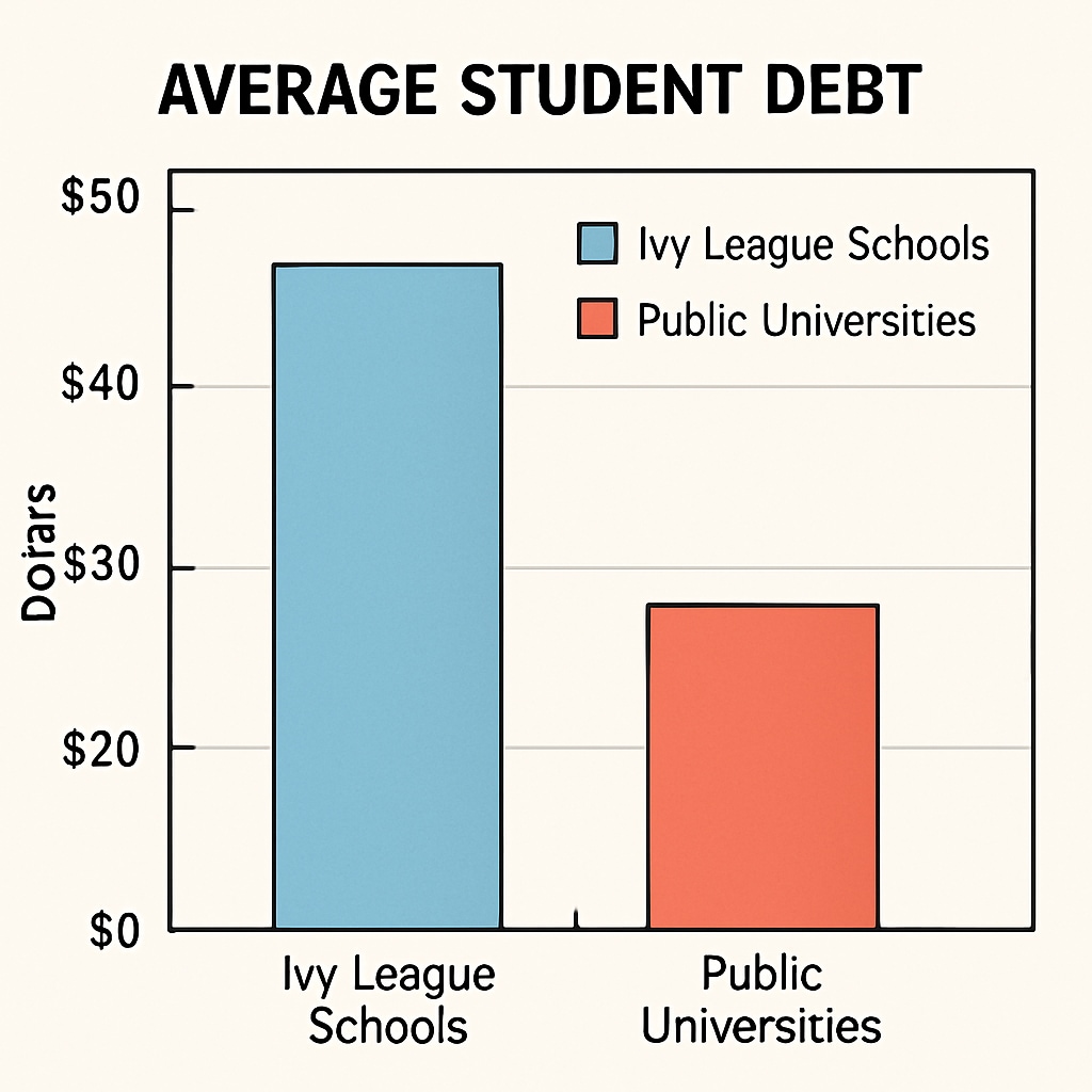 Chart showing student debt comparisons between Ivy League schools and public universities.