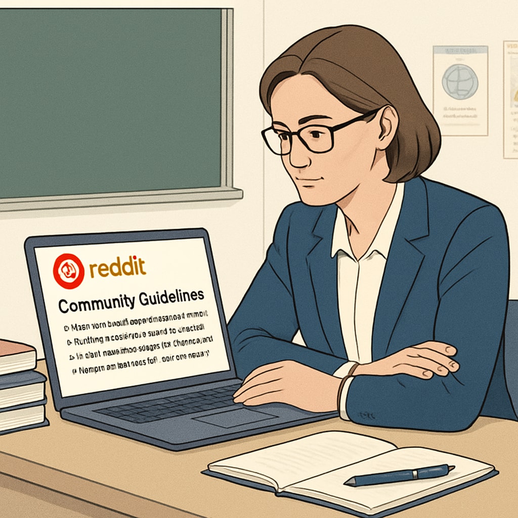 A teacher navigating Reddit education community rules and subreddits.