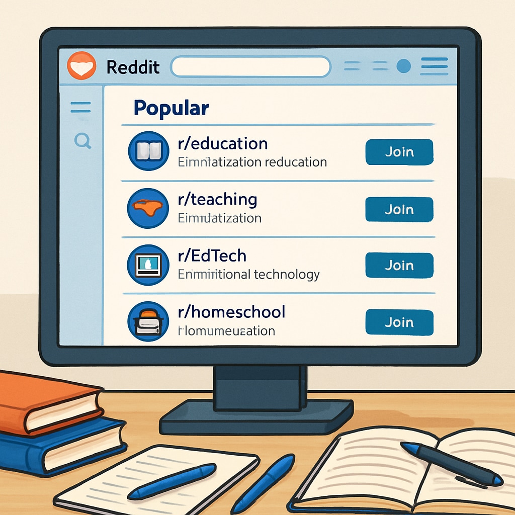 A Reddit interface showing popular education subreddits for teachers and parents.