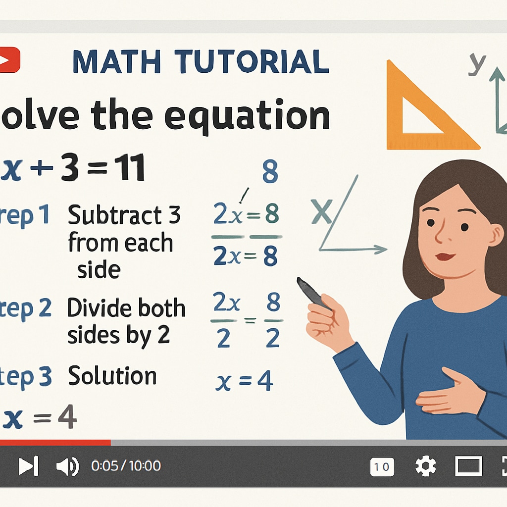 A screenshot of a YouTube math tutorial showing clear, engaging visuals and step-by-step explanations. YouTube math tutorial with clear visuals and step-by-step explanations.