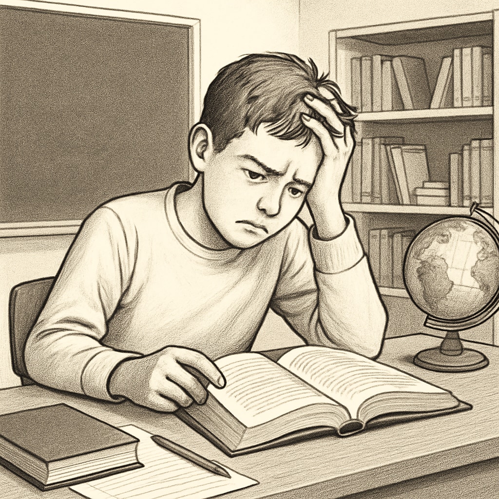 A frustrated student in a classroom facing learning challenges in education.