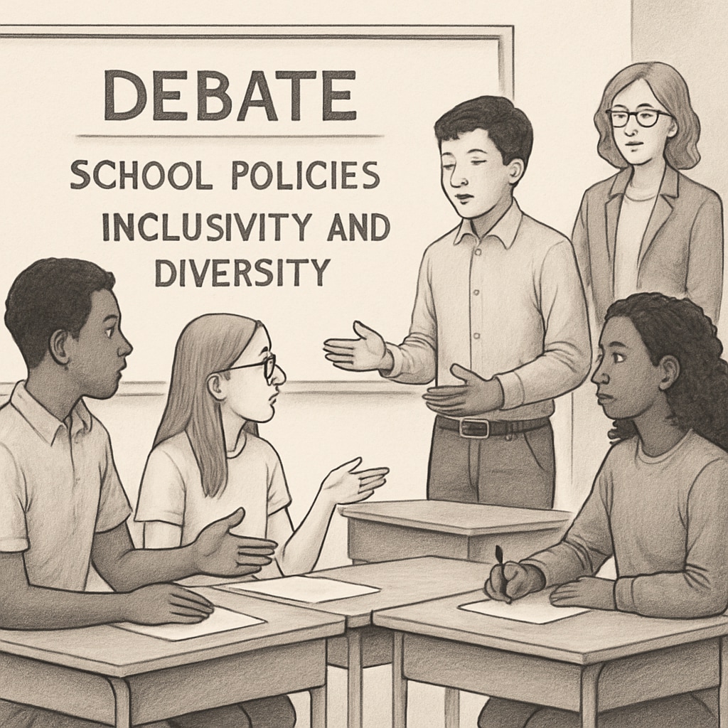 High school students debating inclusivity and diversity policies.