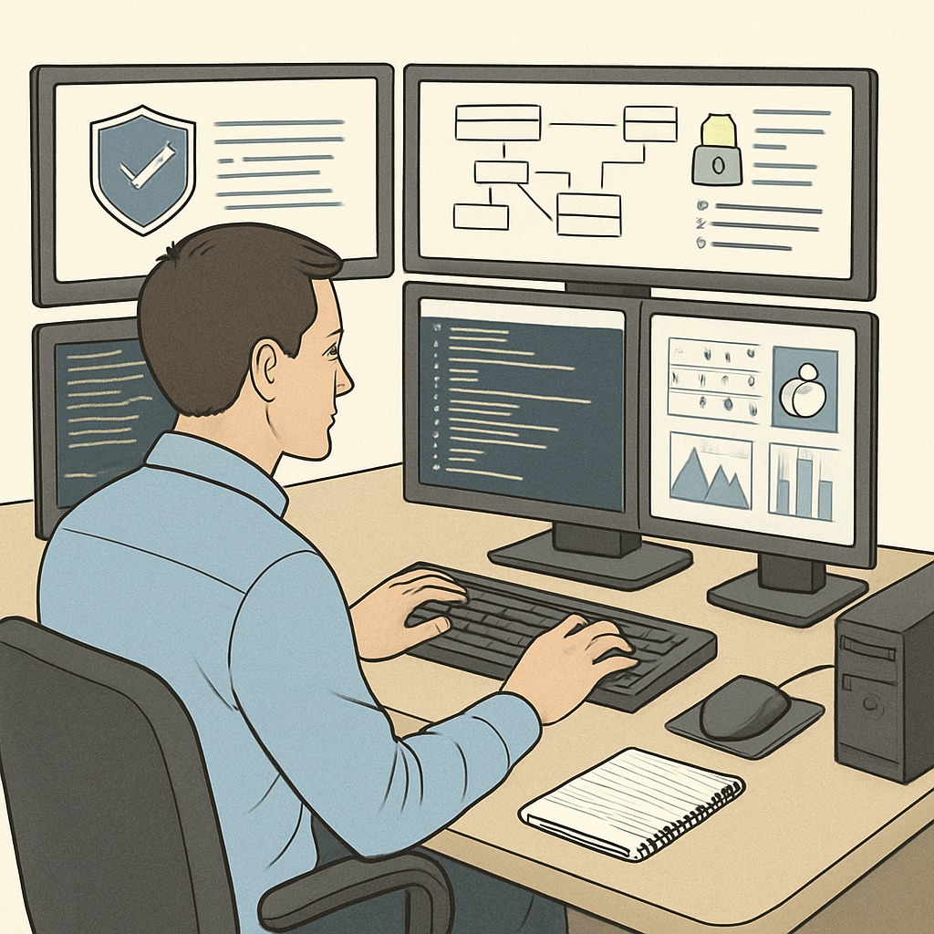 Cybersecurity professional demonstrating practical skills at work.