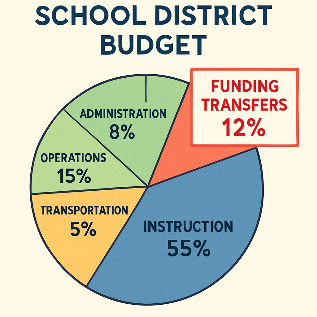 Chart illustrating funding transfers and their impact on per-student spending metrics in school budgets.
