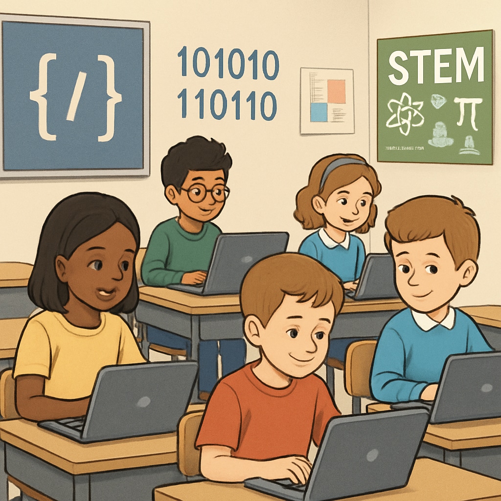 Students learning coding in classroom for cybersecurity and data science careers.
