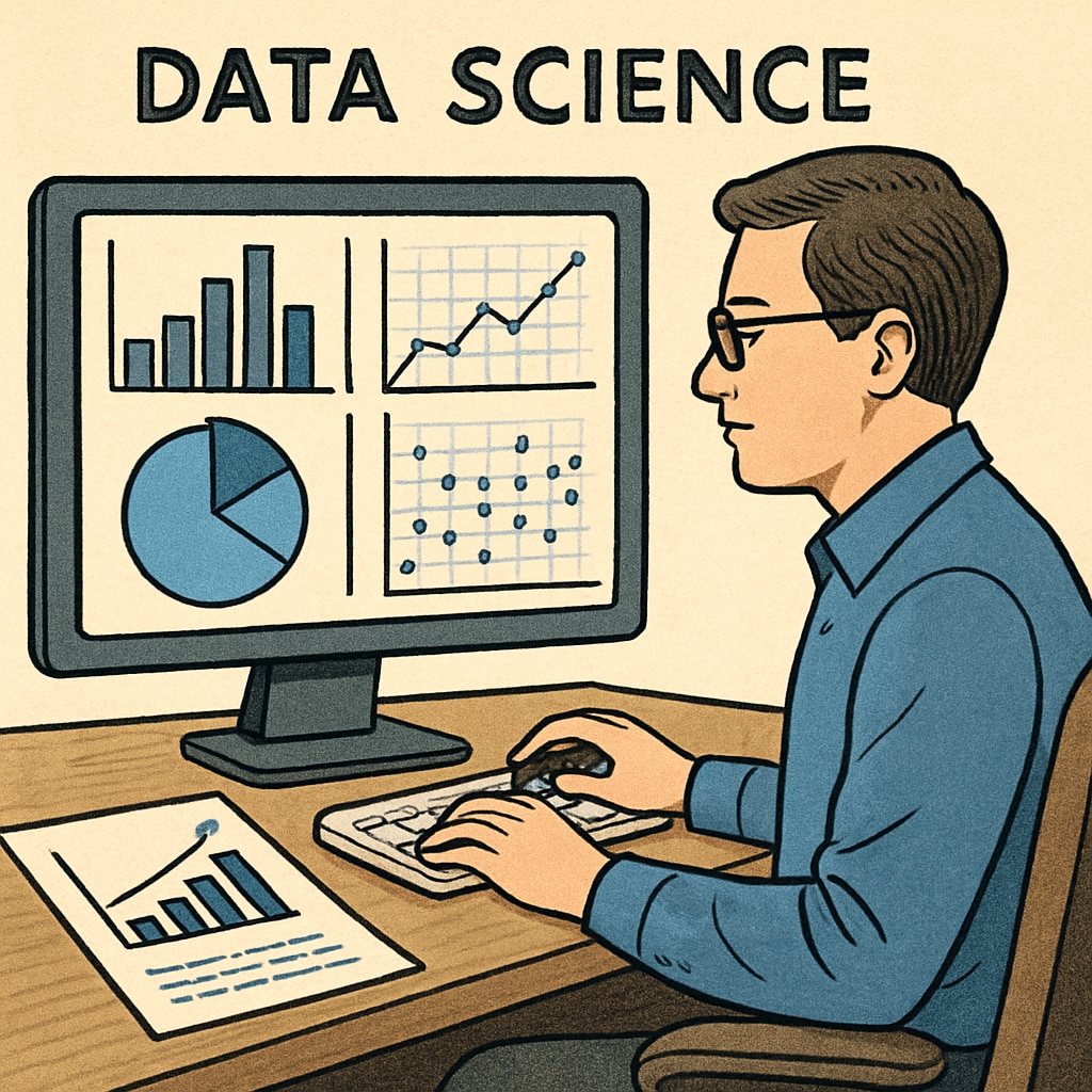 Data scientist analyzing graphs and charts for data science career preparation.